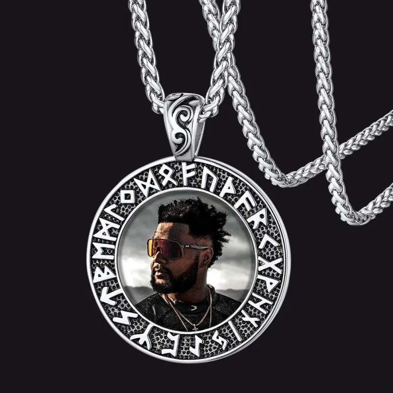 Personalized Picture Necklace with Viking Rune for Men sold by FaithHeart