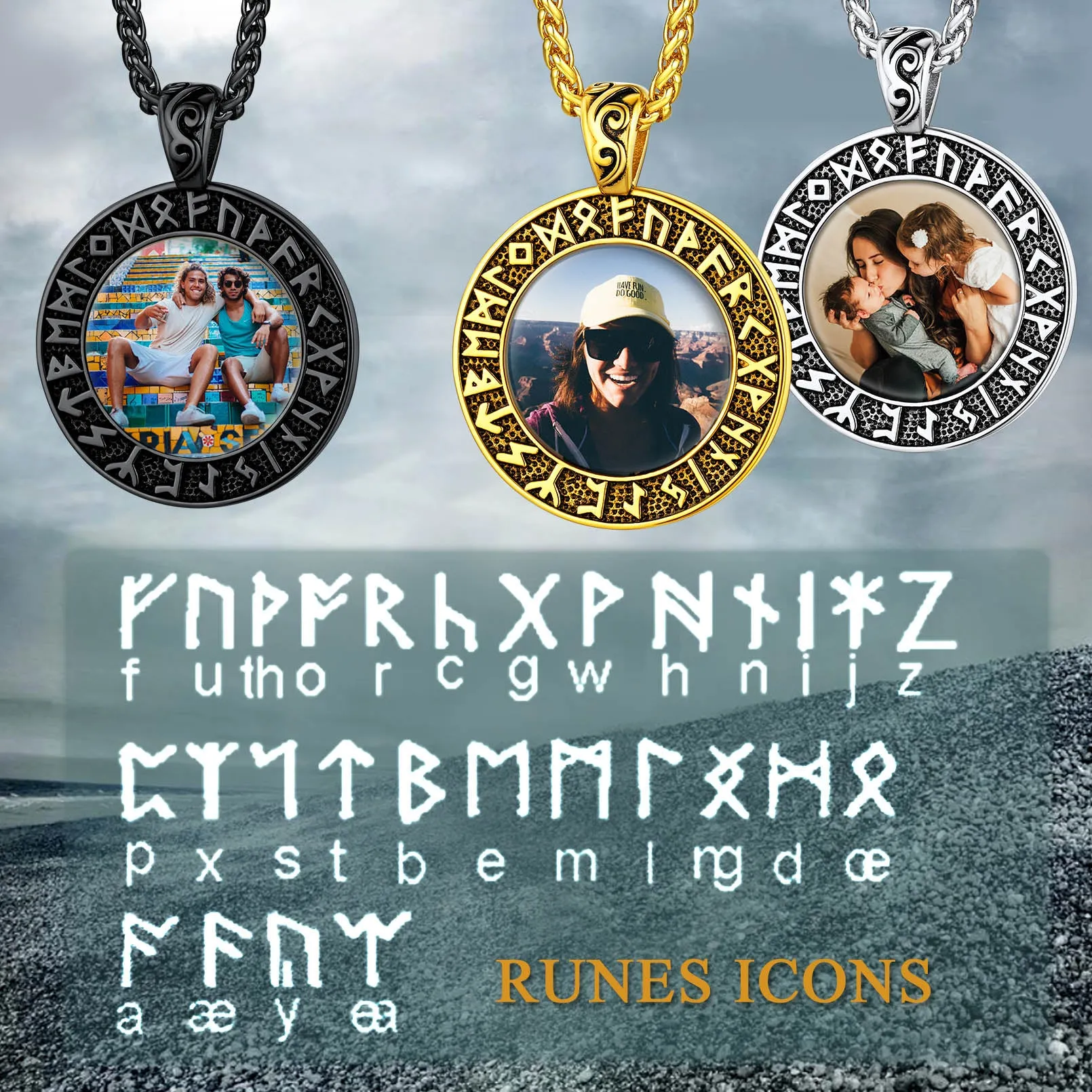 Personalized Picture Necklace with Viking Rune for Men sold by FaithHeart product image thumbnail 4