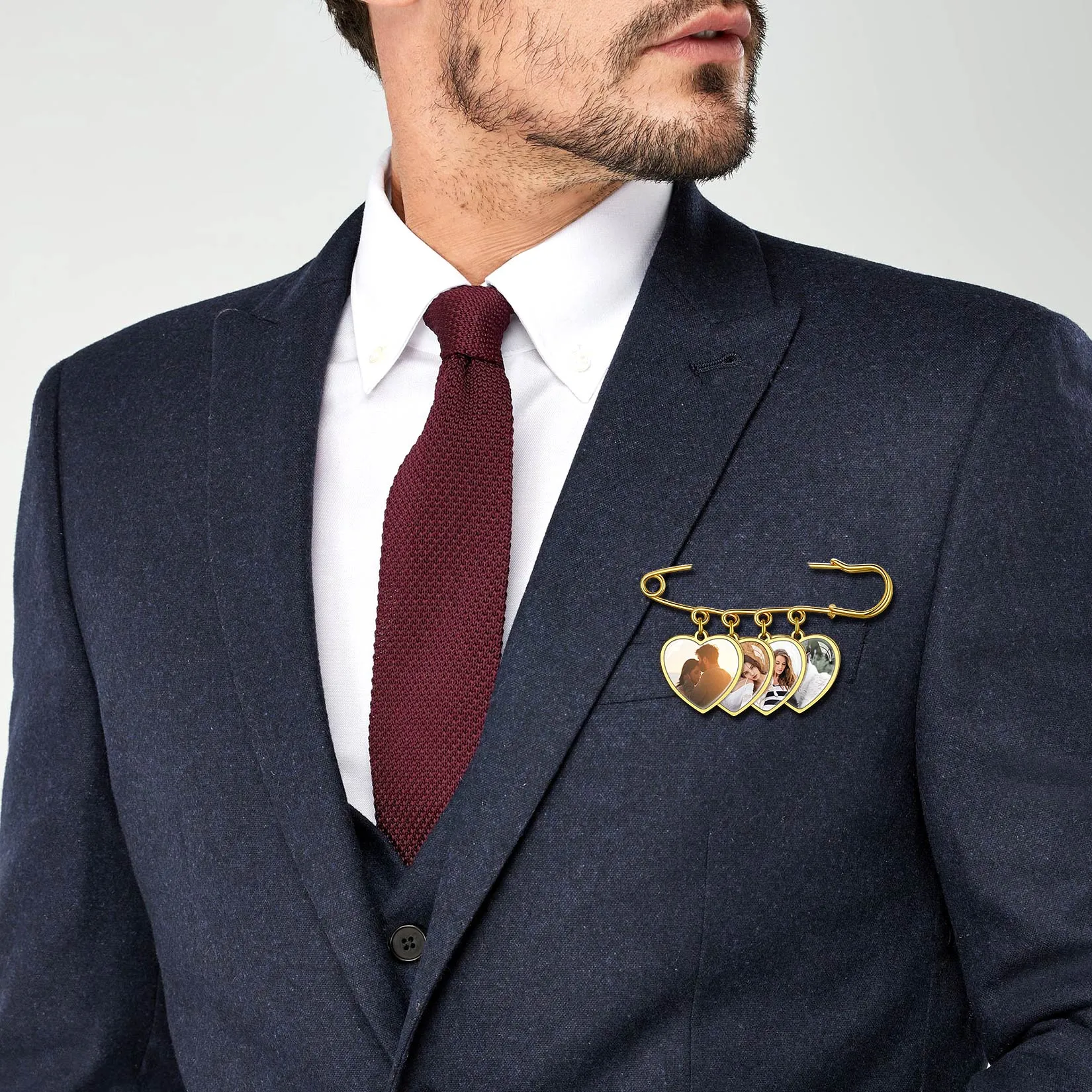 Customized Memorial Heart Photo Charm Boutonniere Button Pins for Wedding Funeral sold by FaithHeart product image thumbnail 3