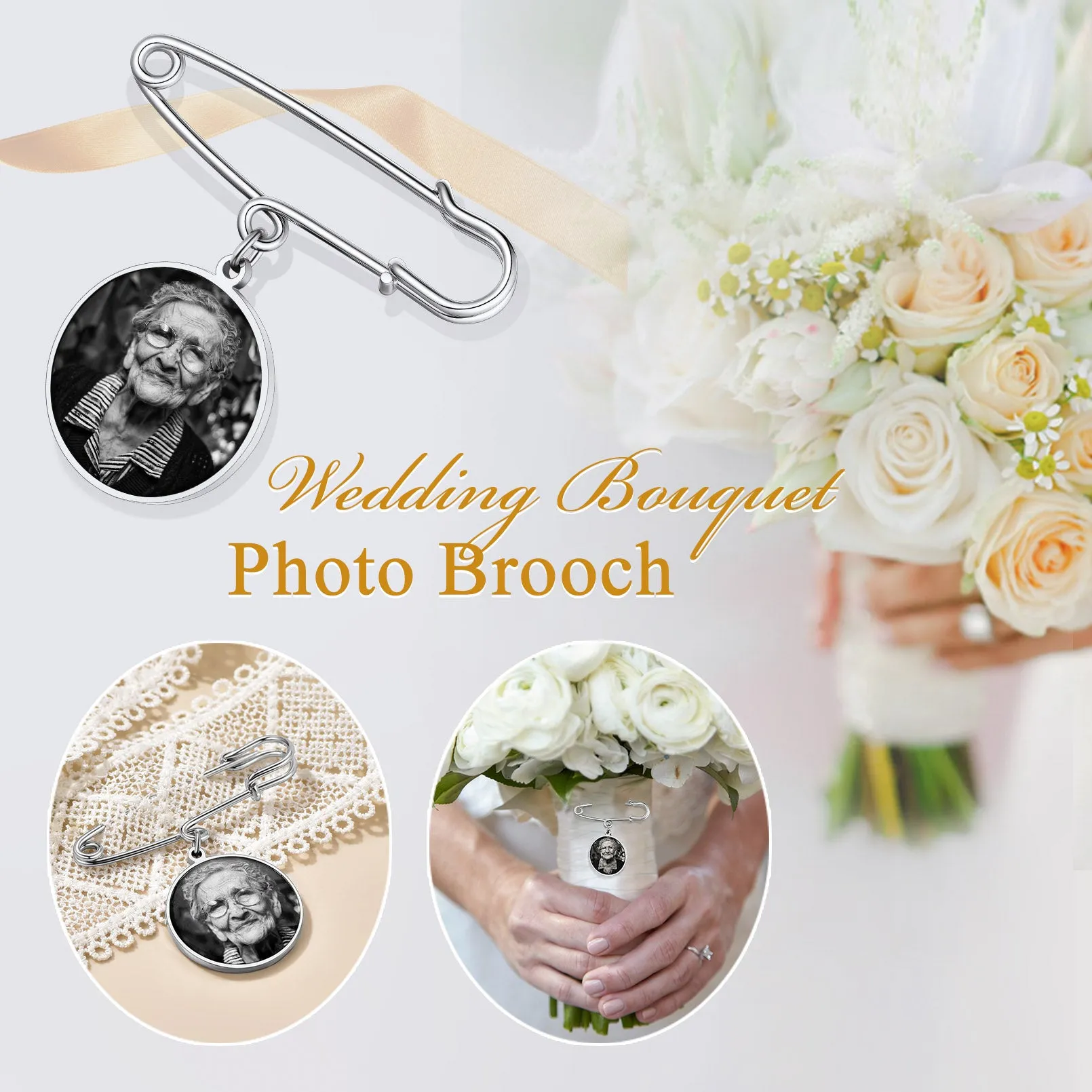 Customized Memorial Picture Pins Wedding Bouquet Photo Charms sold by FaithHeart product image thumbnail 2