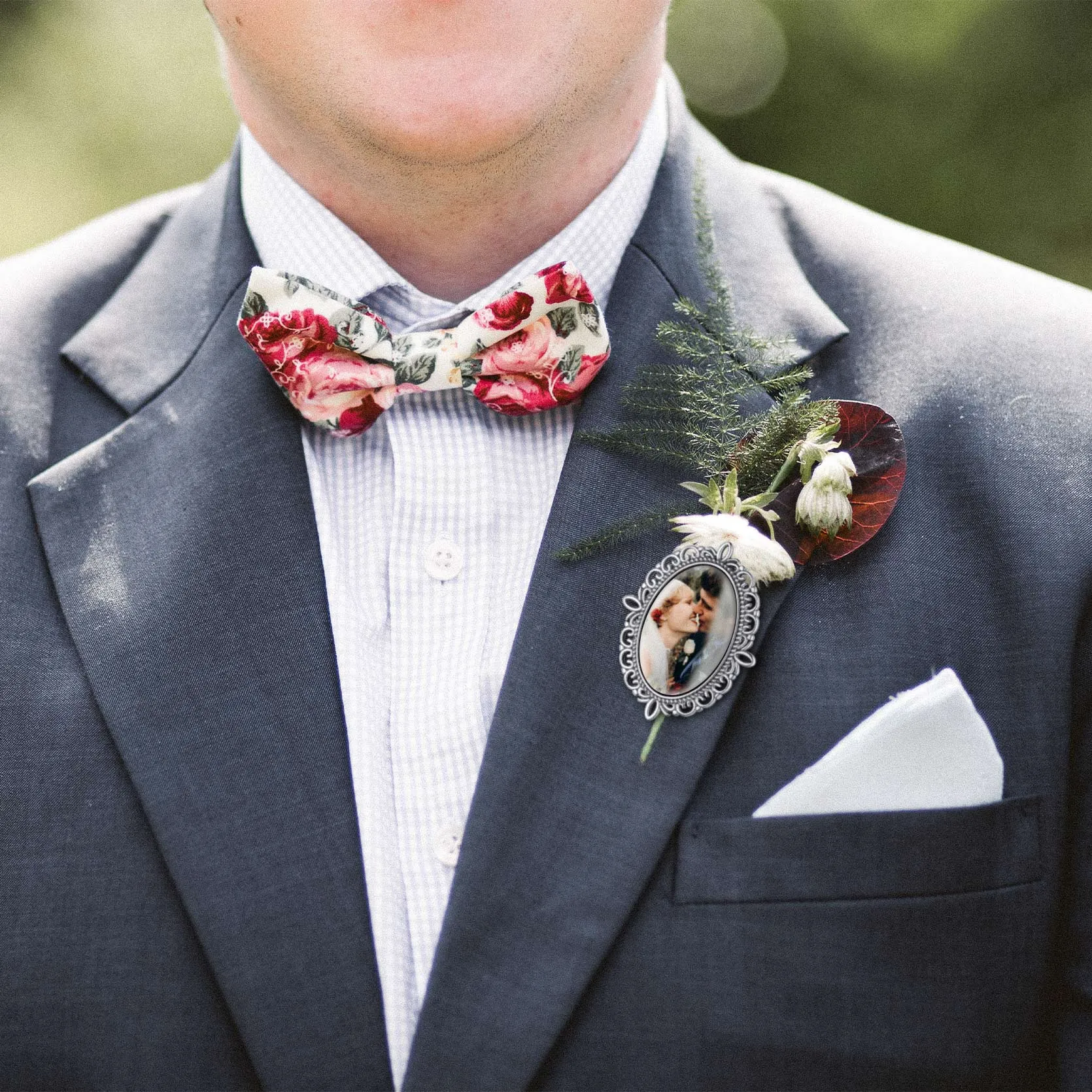 Customized Memorial Photo Boutonniere Charm Lapel Pin Gift for Wedding Funeral sold by FaithHeart product image thumbnail 3