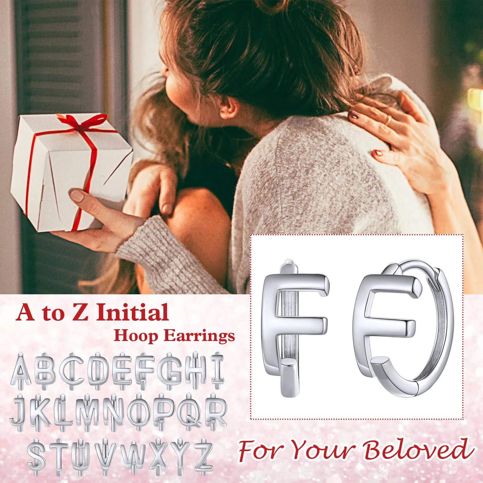 Sterling Silver Initial Letter A-Z Hoop Earrings for Women Men sold by FaithHeart product image thumbnail 4