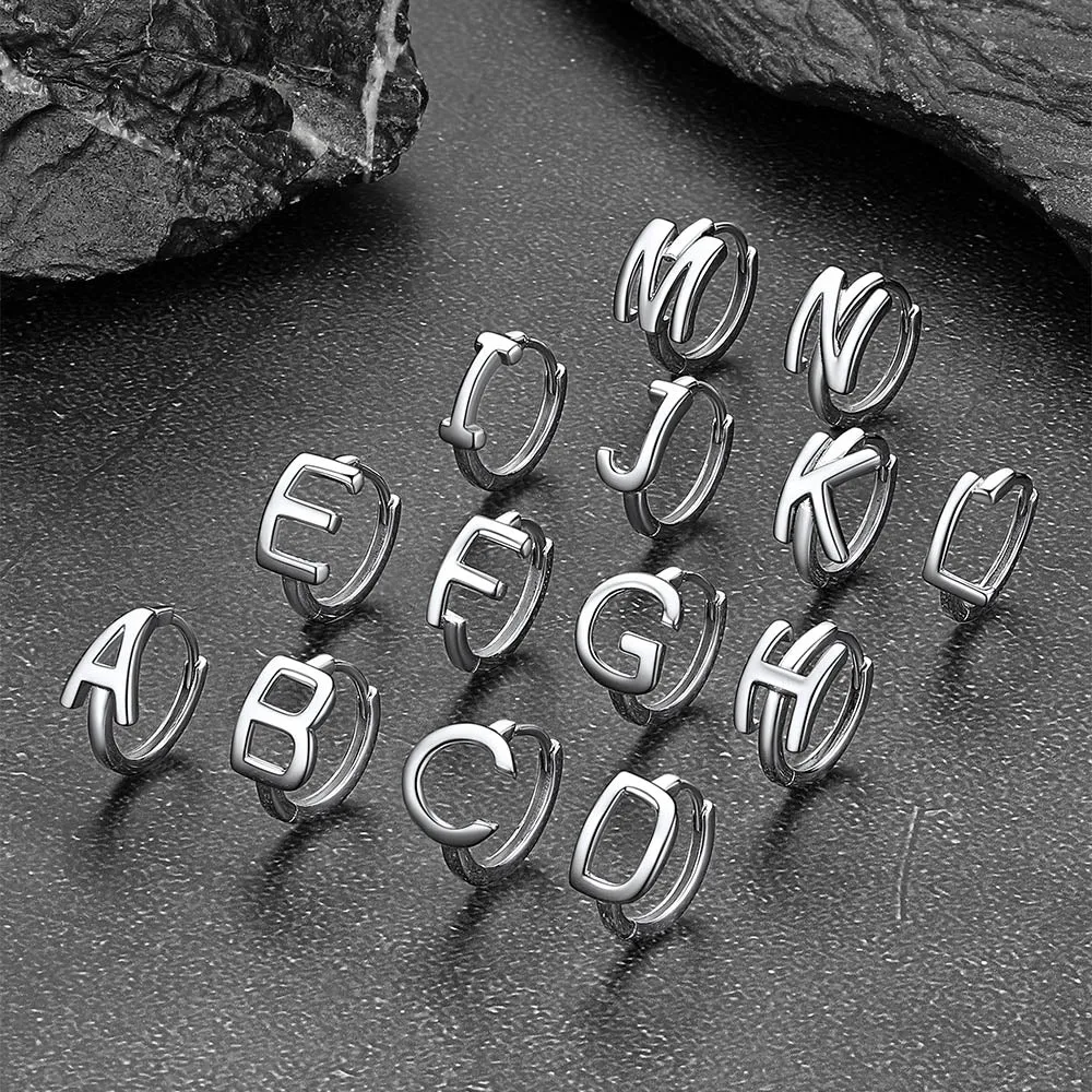 Sterling Silver Initial Letter A-Z Hoop Earrings for Women Men sold by FaithHeart product image thumbnail 5
