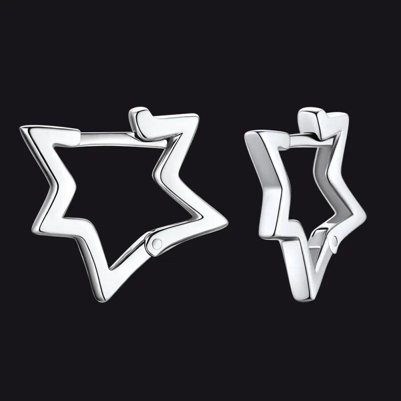 Sterling Silver Star Hoop Earrings For Women sold by FaithHeart