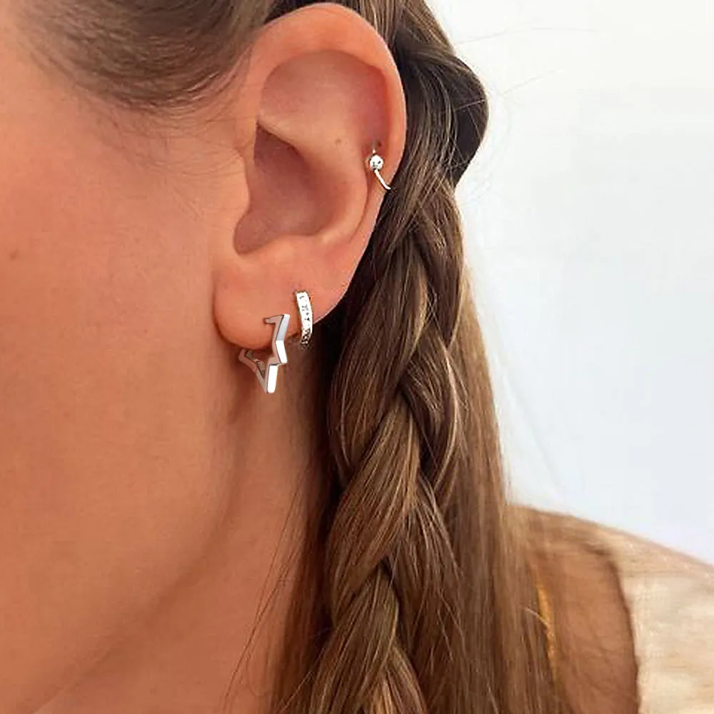 Sterling Silver Star Hoop Earrings For Women sold by FaithHeart product image thumbnail 2