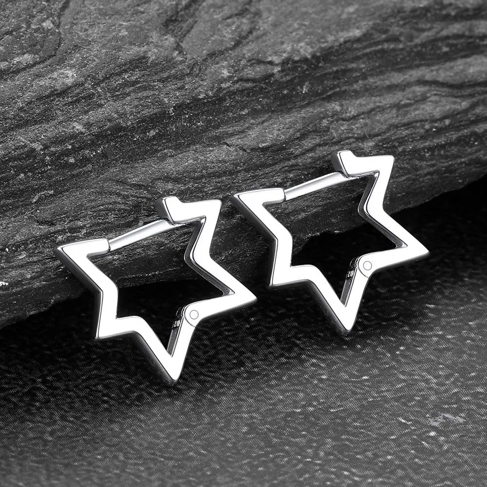 Sterling Silver Star Hoop Earrings For Women sold by FaithHeart product image thumbnail 3
