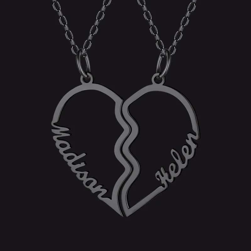 Custom Name Matching Heart Couple Necklaces Gift for Love sold by FaithHeart