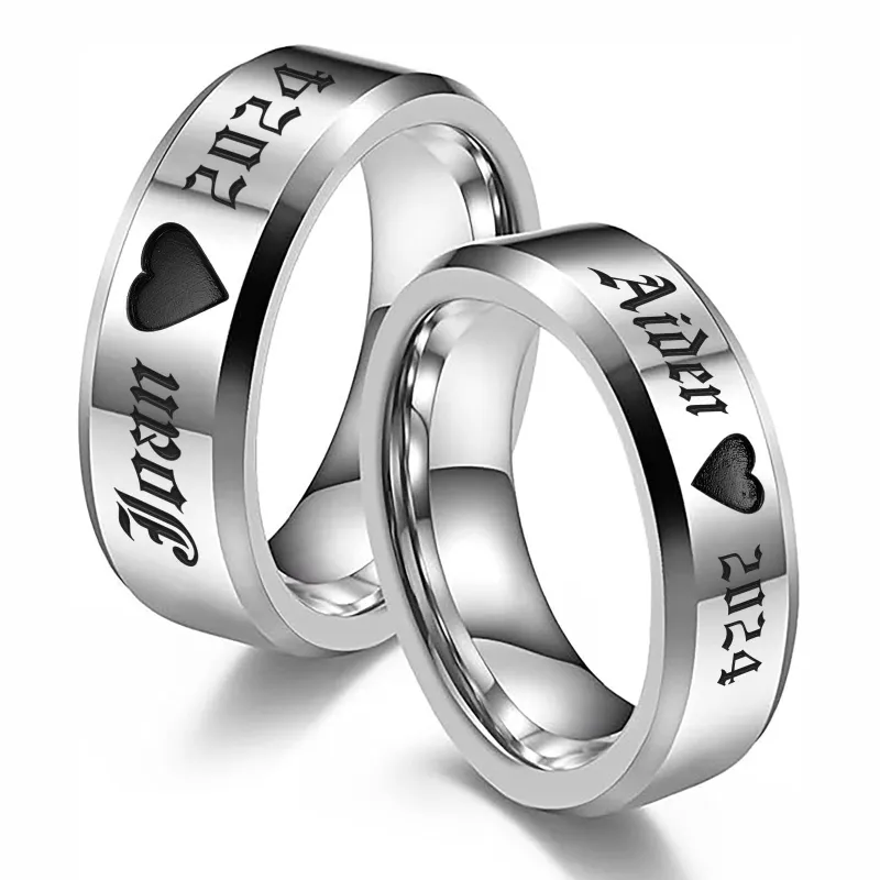 Personalized Tungsten Matching Promise Band Rings for Couple sold by FaithHeart