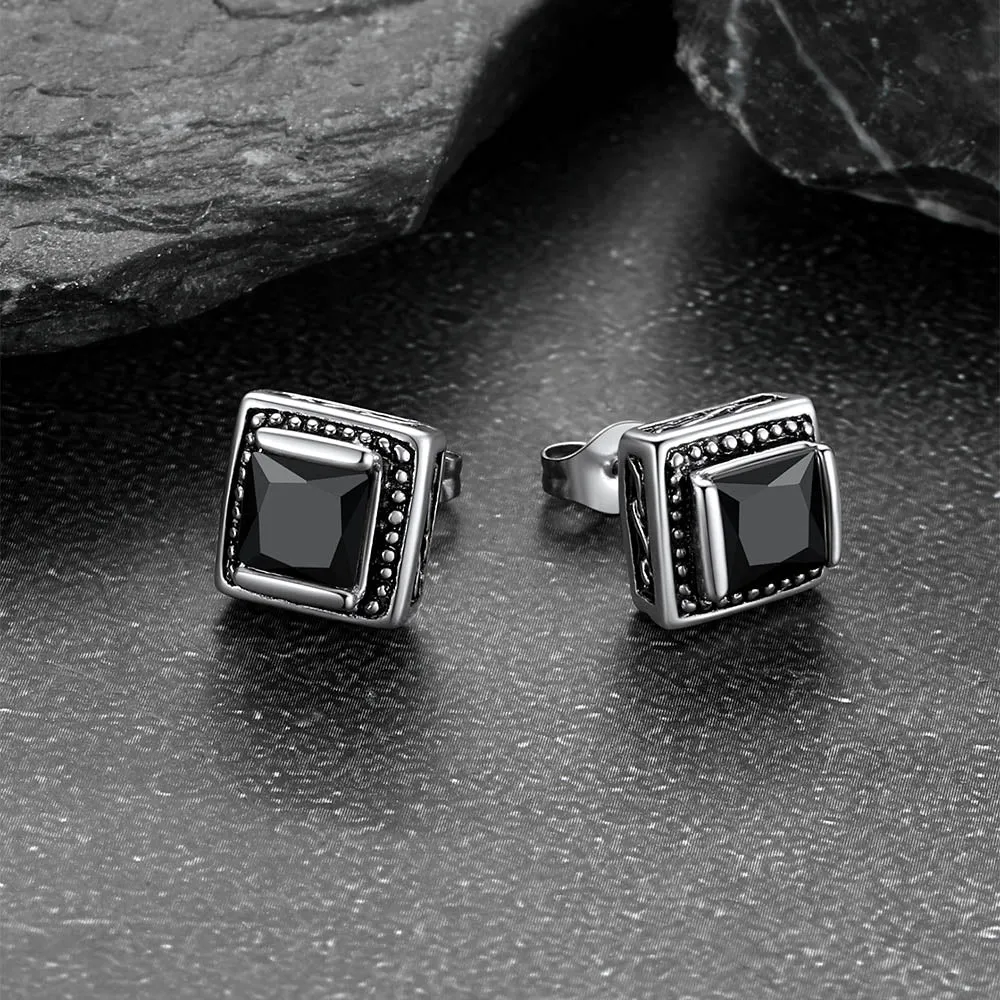 Stainless Steel Square Diamond Stud Earrings for Men sold by FaithHeart product image thumbnail 5
