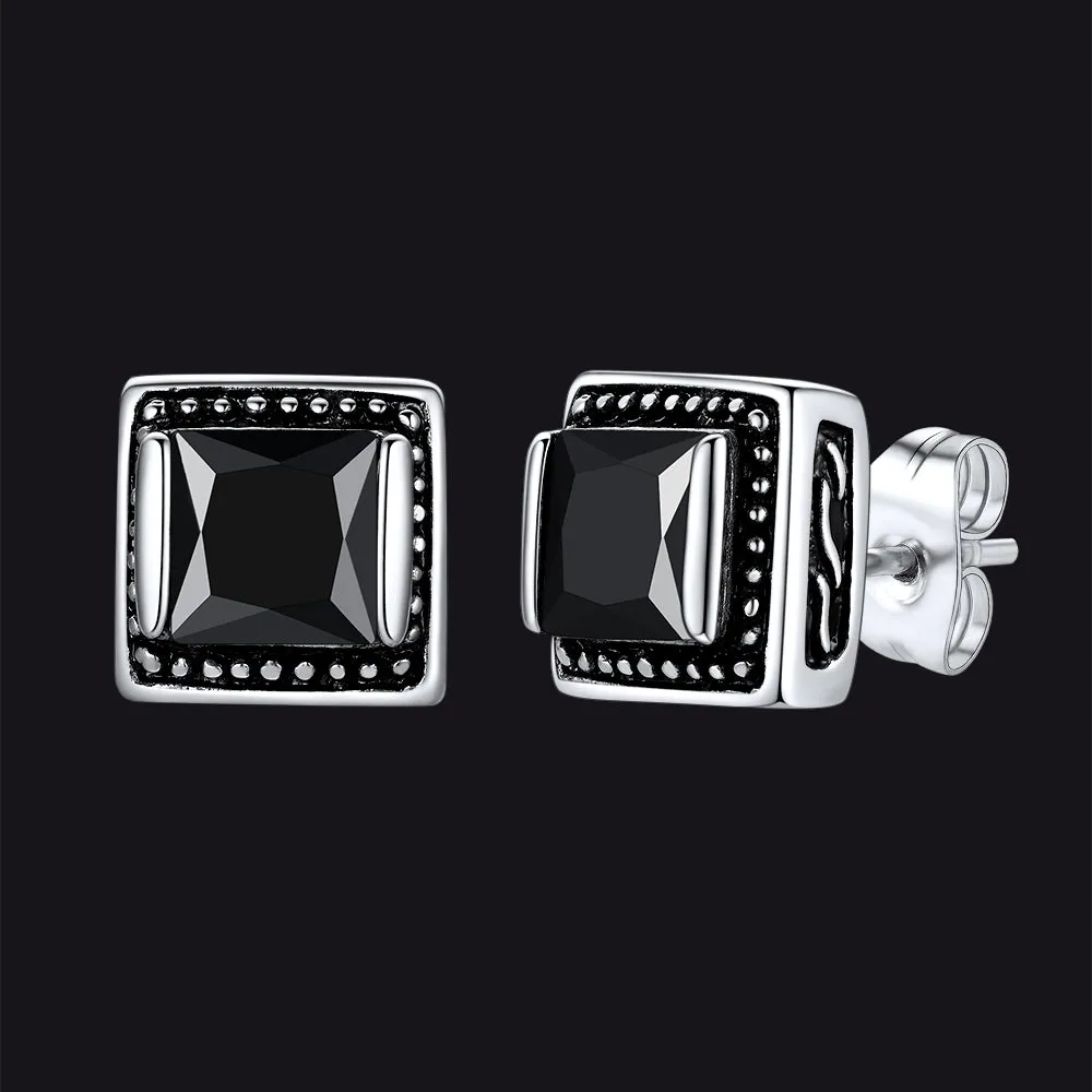 Stainless Steel Square Diamond Stud Earrings for Men sold by FaithHeart