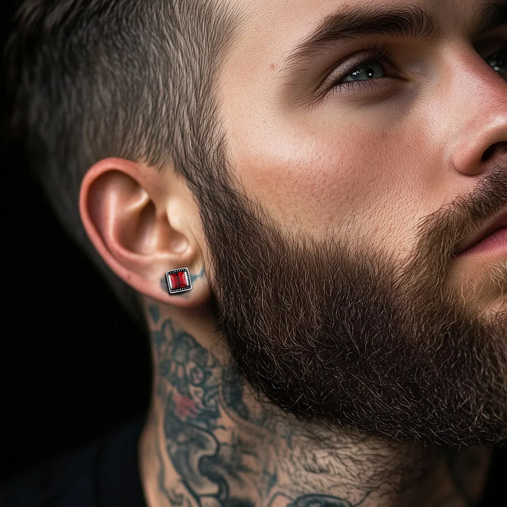 Stainless Steel Square Diamond Stud Earrings for Men sold by FaithHeart product image thumbnail 2