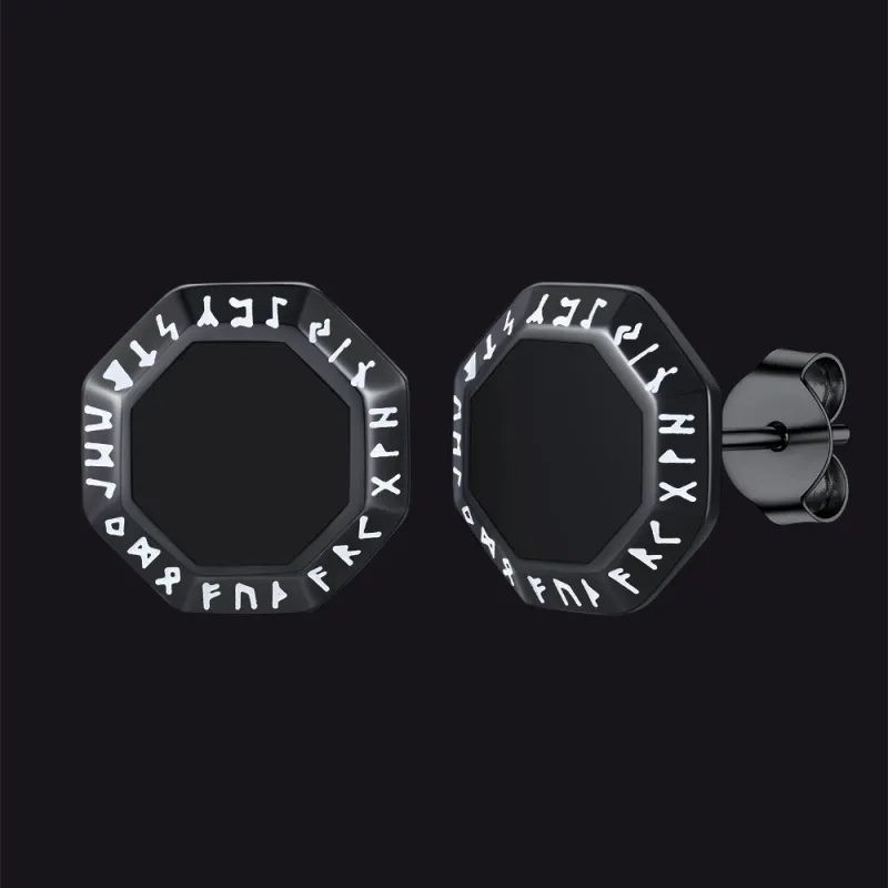Hexagon Viking Rune Black Onyx Stud Earrings for Men sold by FaithHeart