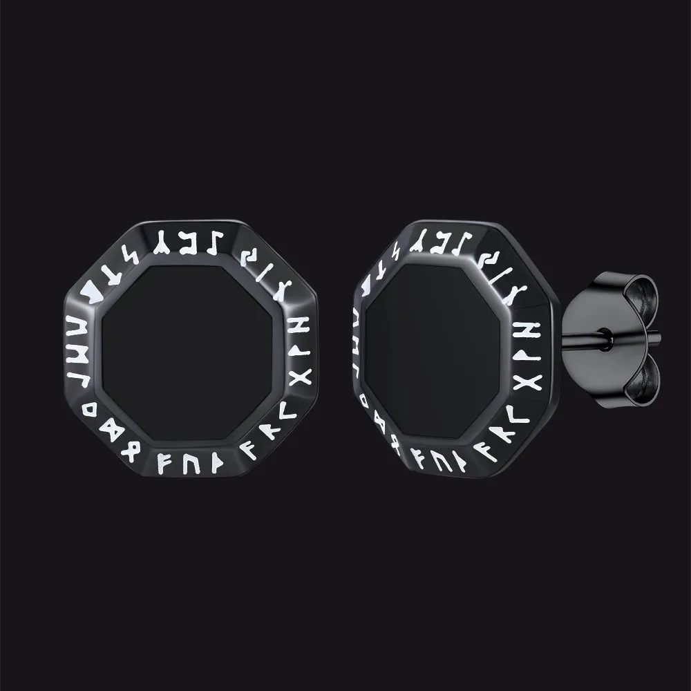 Hexagon Viking Rune Black Onyx Stud Earrings for Men sold by FaithHeart