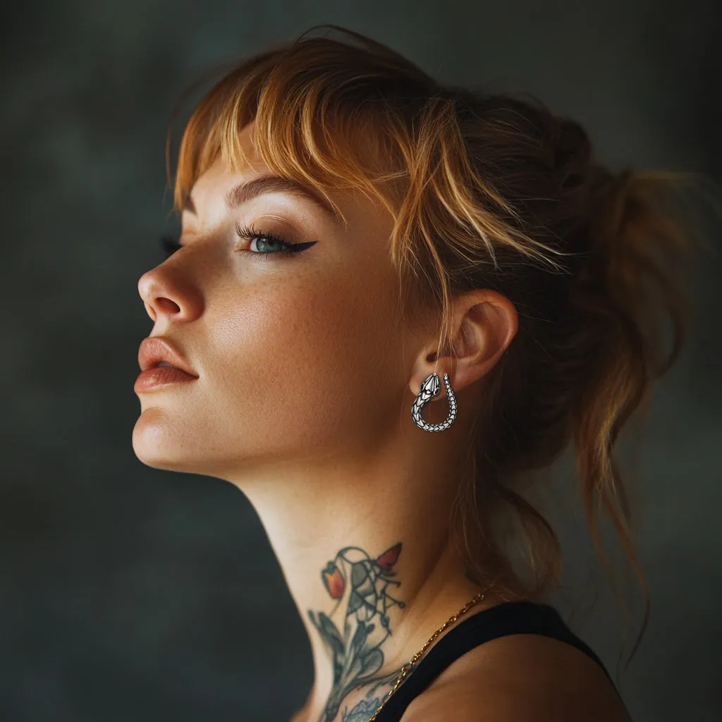 Stainless Steel Red Eye Snake Hoop Earrings for Men sold by FaithHeart product image thumbnail 3