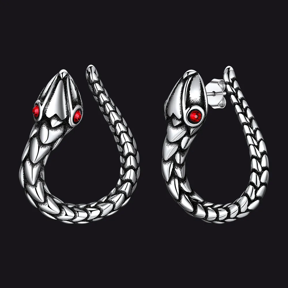 Stainless Steel Red Eye Snake Hoop Earrings for Men sold by FaithHeart