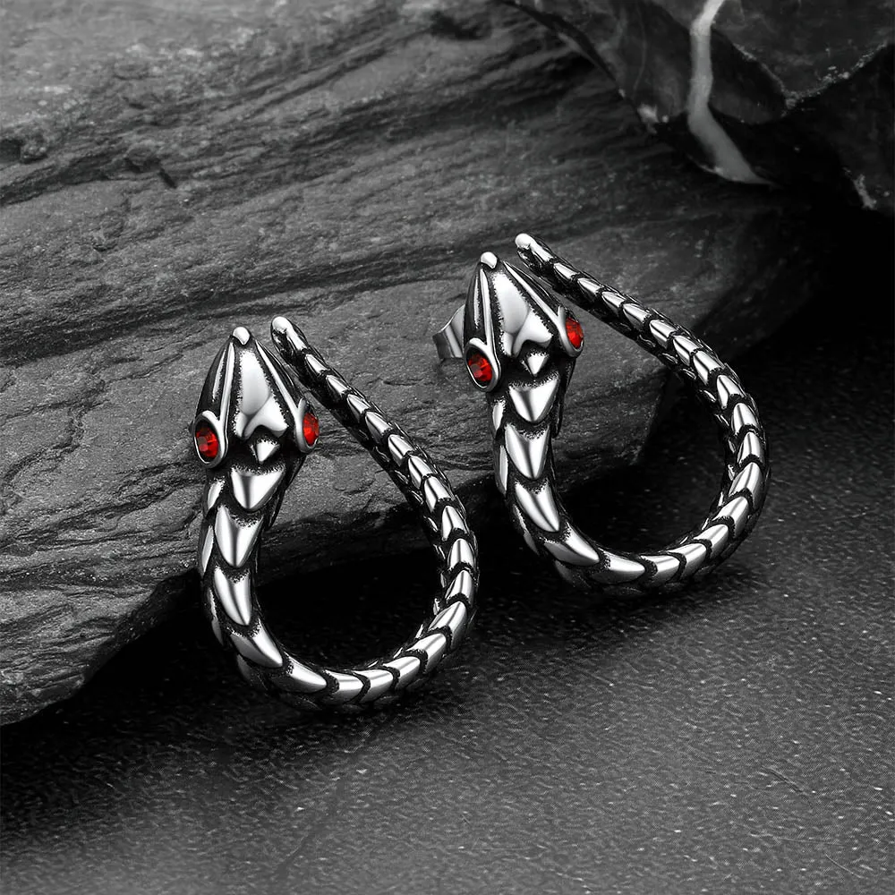 Stainless Steel Red Eye Snake Hoop Earrings for Men sold by FaithHeart product image thumbnail 5