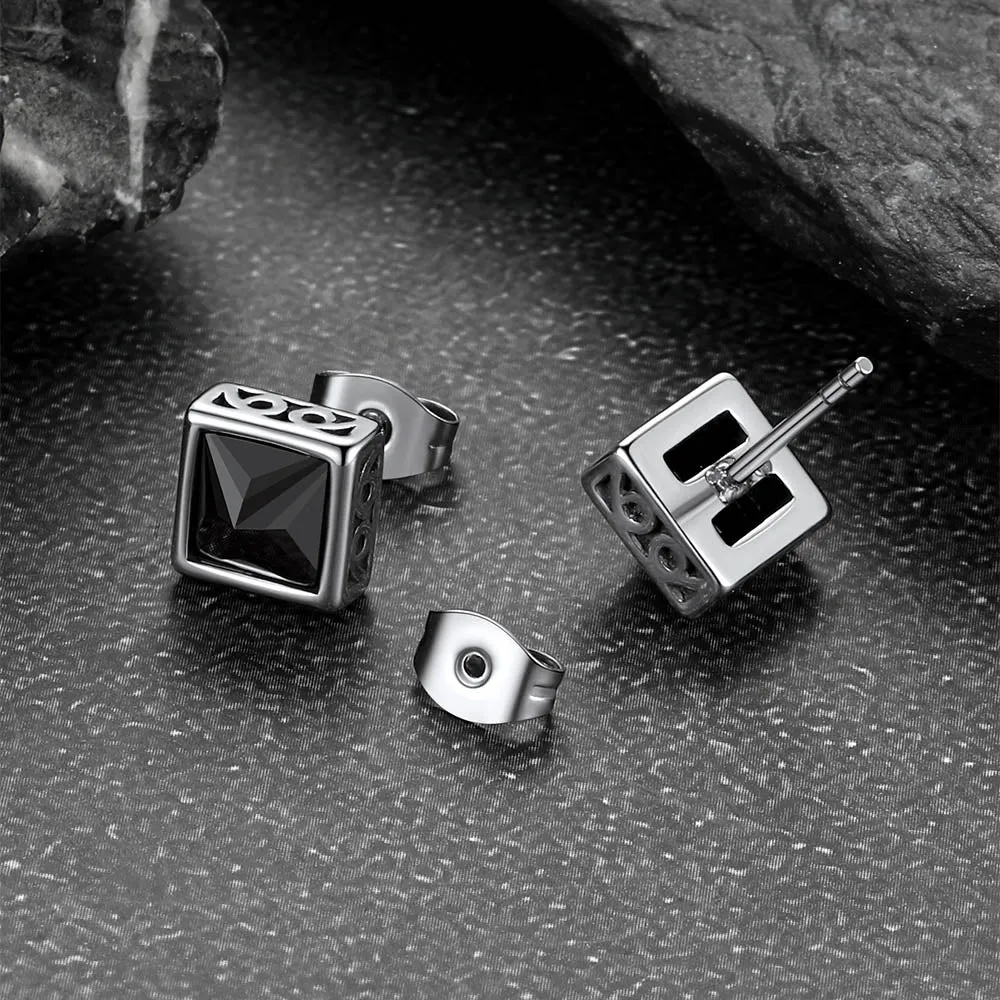 Square Celtic Black Zirconia Diamond Stud Earrings for Men sold by FaithHeart product image thumbnail 5