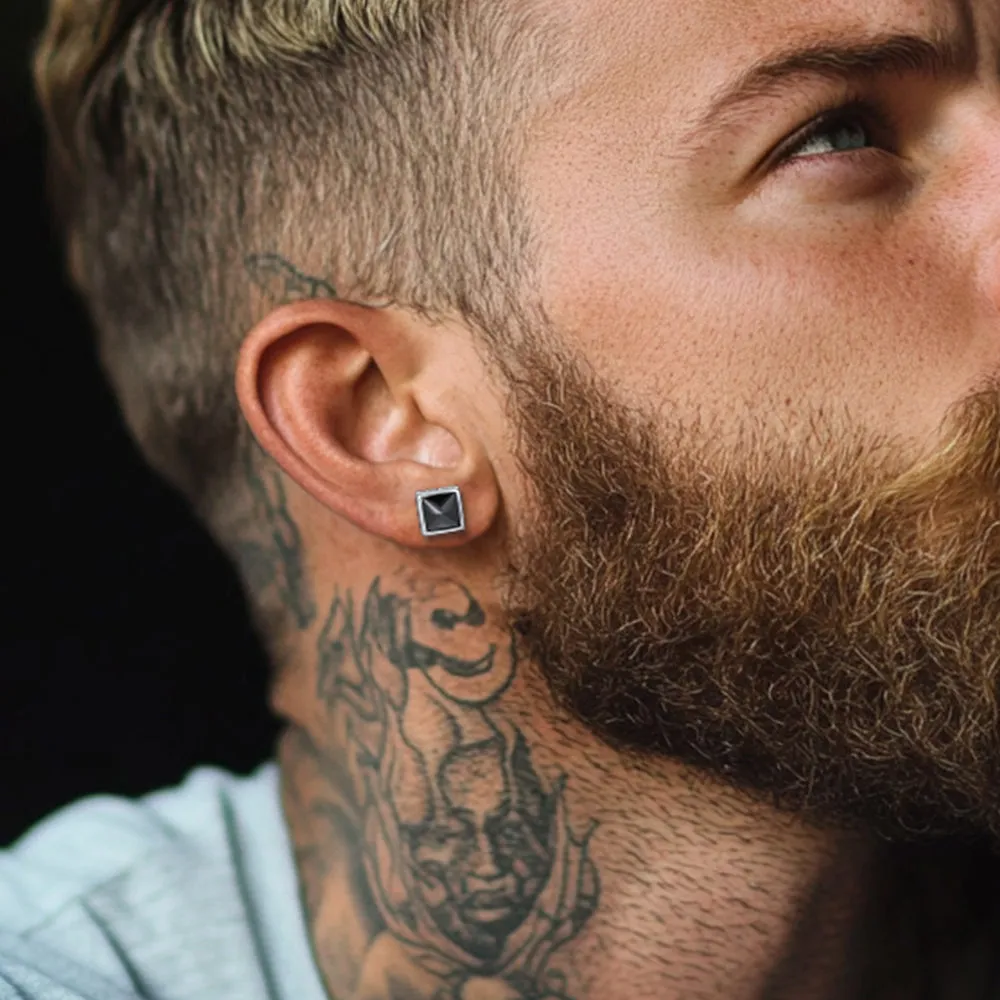 Square Celtic Black Zirconia Diamond Stud Earrings for Men sold by FaithHeart product image thumbnail 2