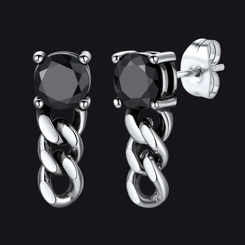 Black Cubic Zirconia Chain Link Dangle Stud Earrings for Men sold by FaithHeart