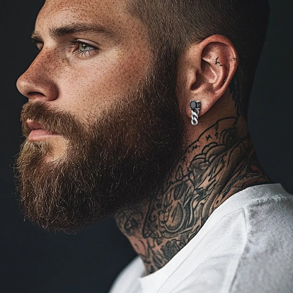 Black Cubic Zirconia Chain Link Dangle Stud Earrings for Men sold by FaithHeart product image thumbnail 2