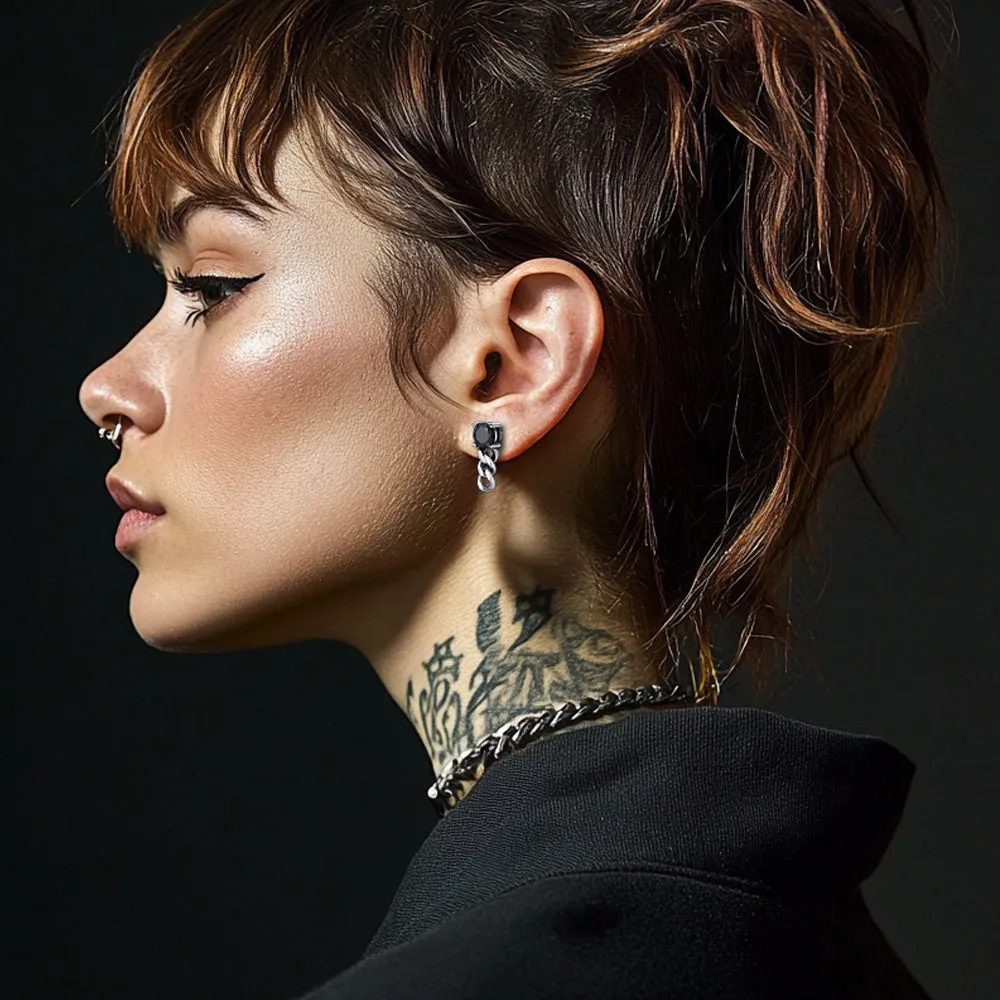 Black Cubic Zirconia Chain Link Dangle Stud Earrings for Men sold by FaithHeart product image thumbnail 3