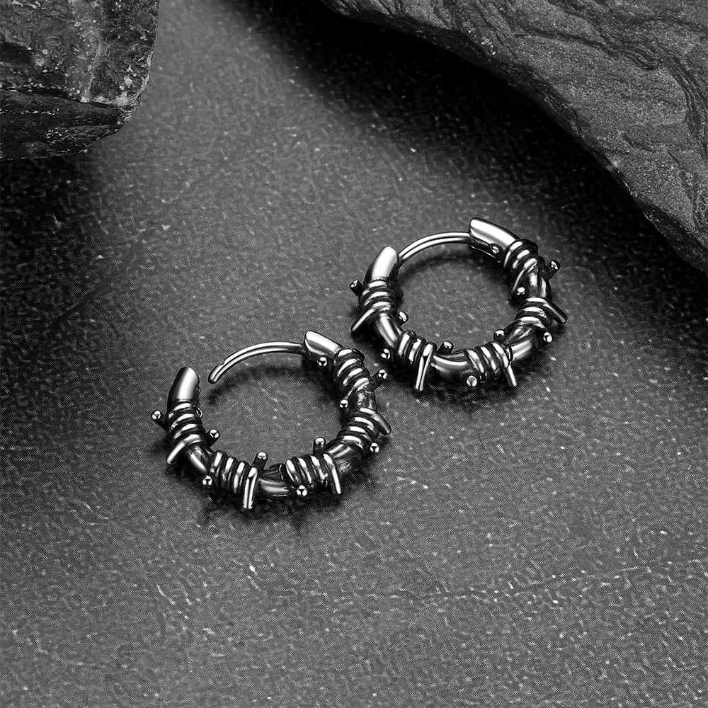 Gothic Barbed Wire Hoop Huggie Earrings for Men in Stainless Steel sold by FaithHeart product image thumbnail 5