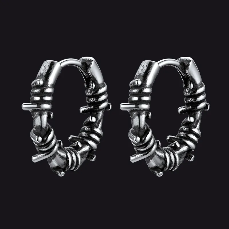Gothic Barbed Wire Hoop Huggie Earrings for Men in Stainless Steel sold by FaithHeart