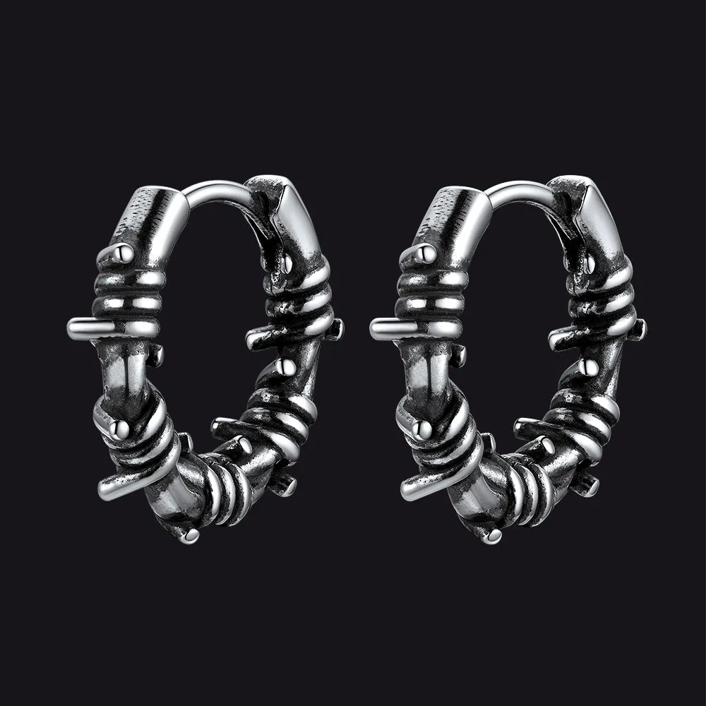 Gothic Barbed Wire Hoop Huggie Earrings for Men in Stainless Steel sold by FaithHeart