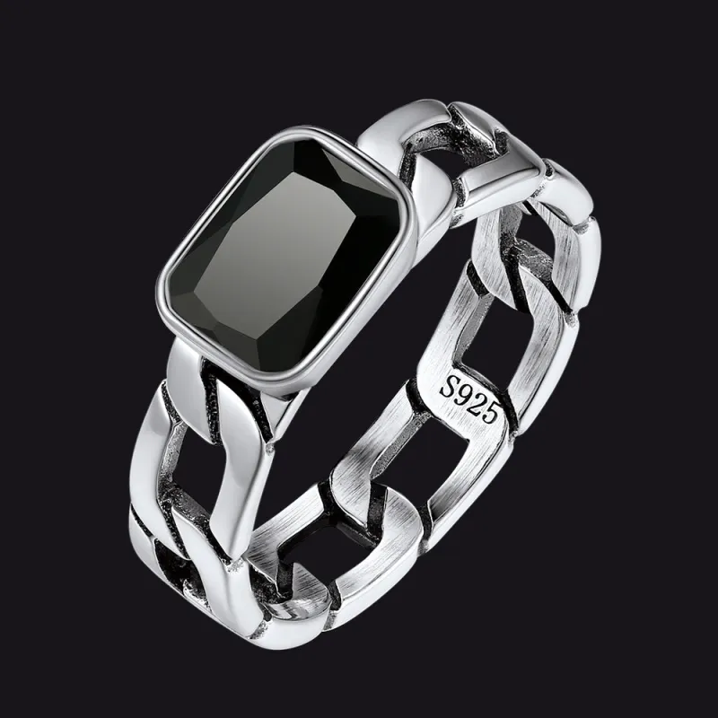 S925 Silver Cuban Link Chain Band Ring with Cubic Zirconia sold by FaithHeart