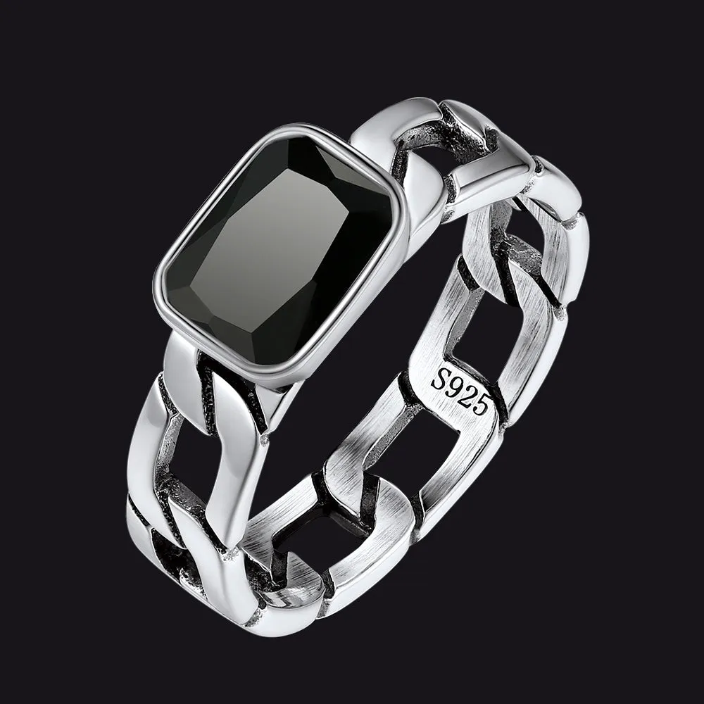 S925 Silver Cuban Link Chain Band Ring with Cubic Zirconia sold by FaithHeart