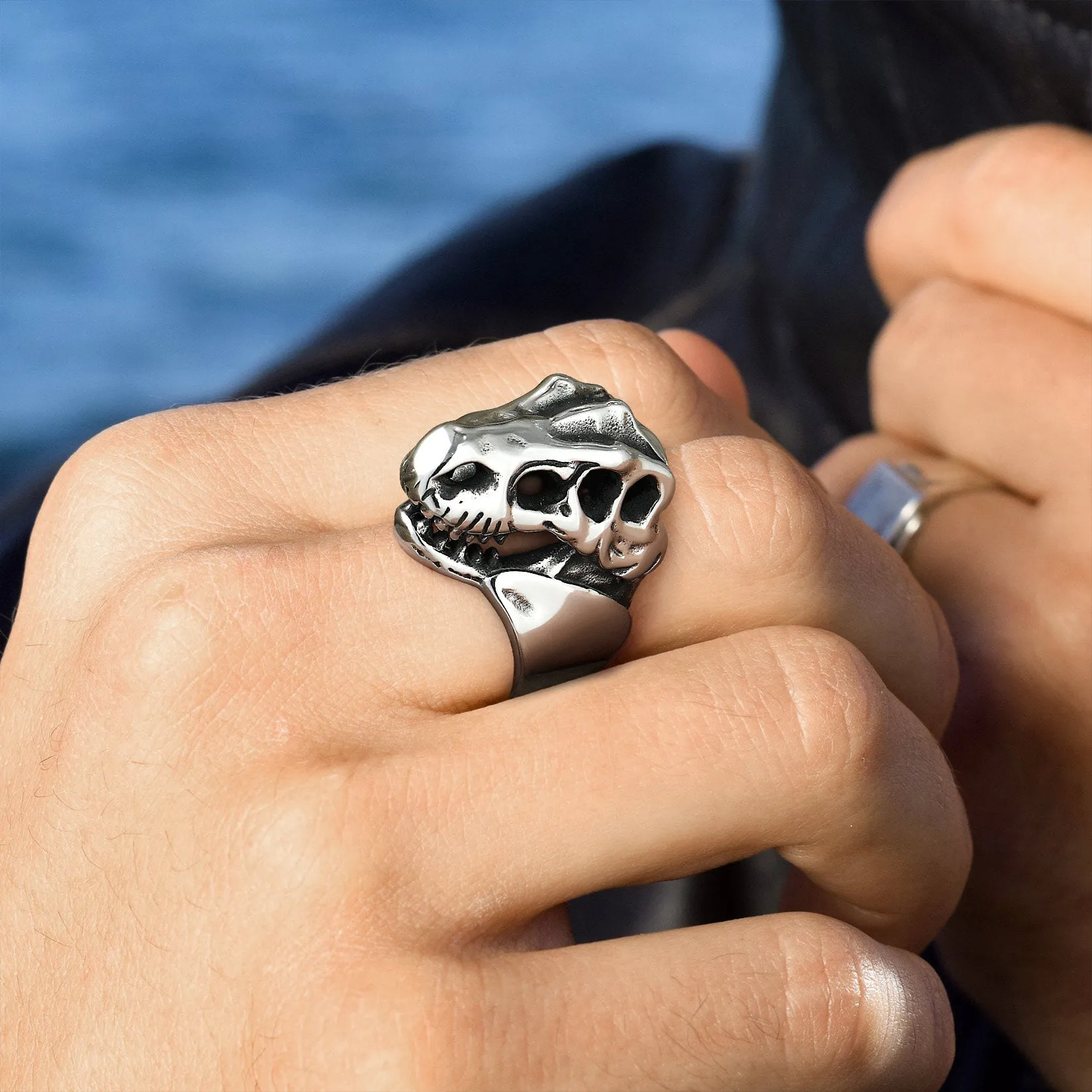 Biker Animal Chunky Dinosaur Head Stainless Steel Ring for Men sold by FaithHeart product image thumbnail 2
