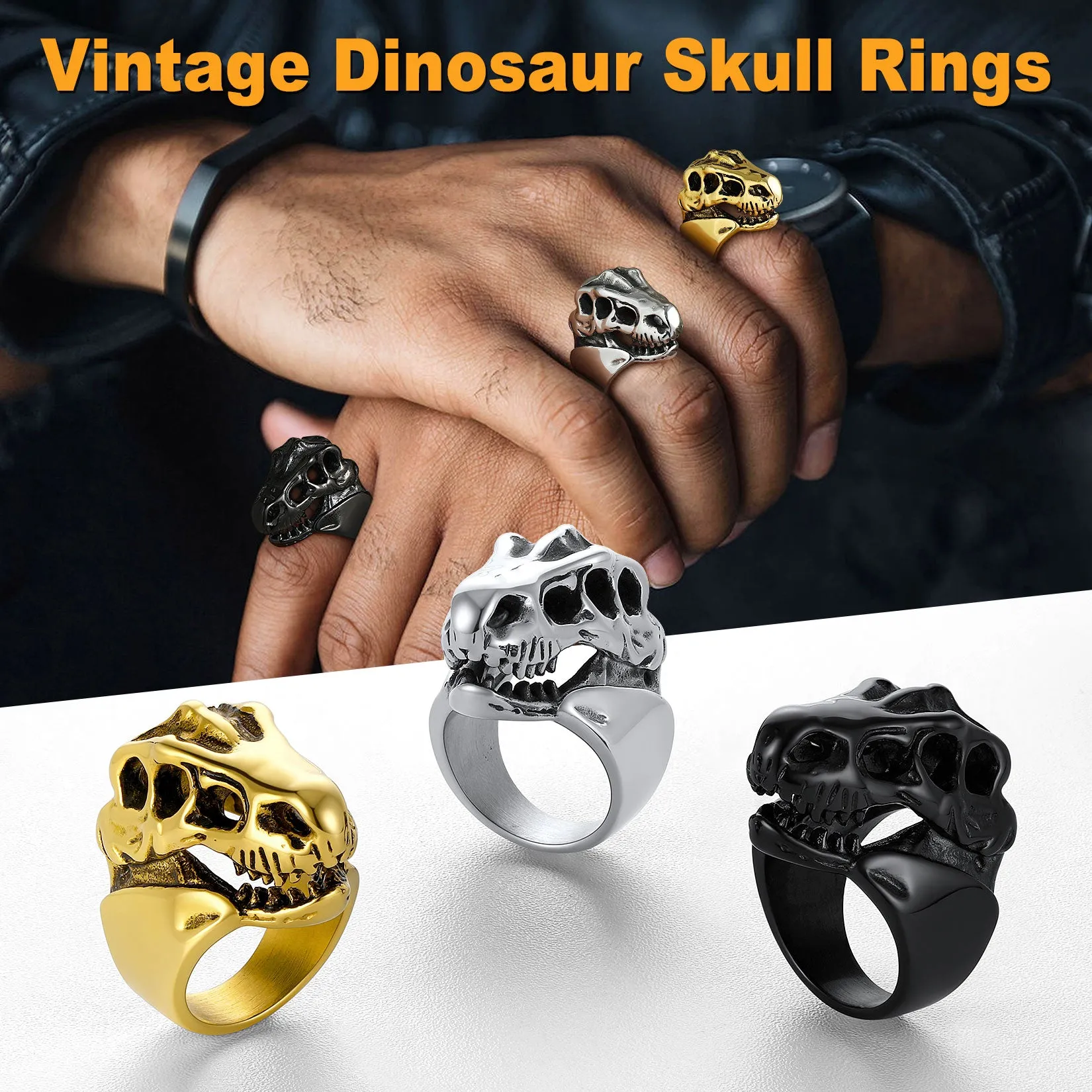 Biker Animal Chunky Dinosaur Head Stainless Steel Ring for Men sold by FaithHeart product image thumbnail 5