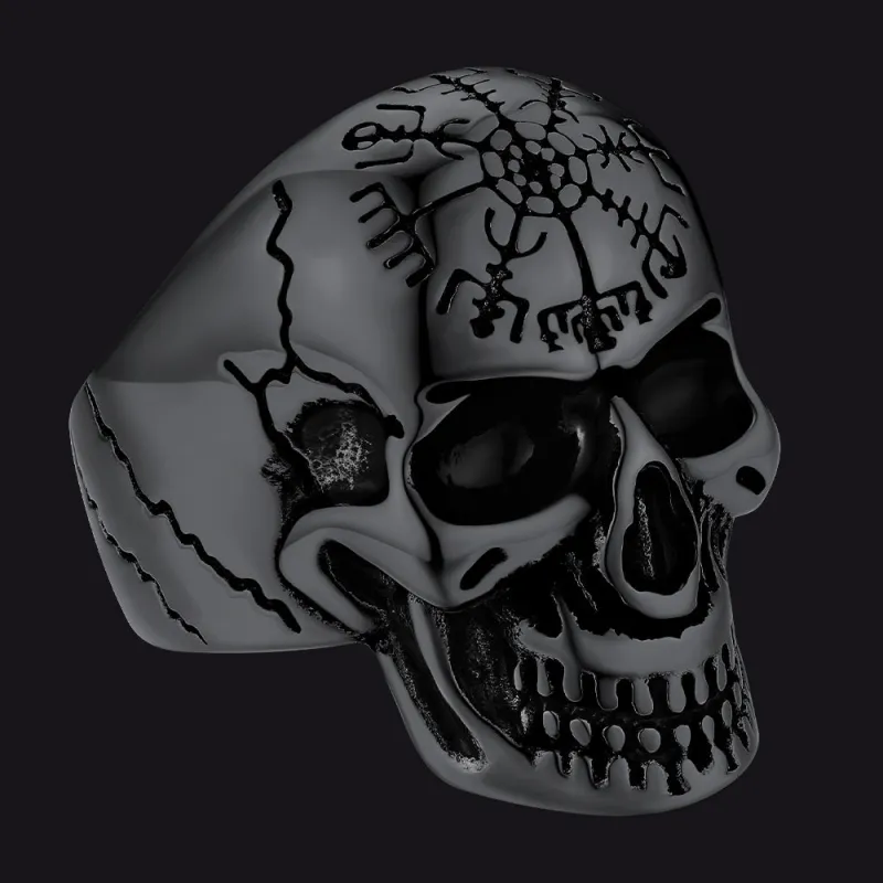Stainless Steel Biker Punk Compass Skull Ring for Men sold by FaithHeart