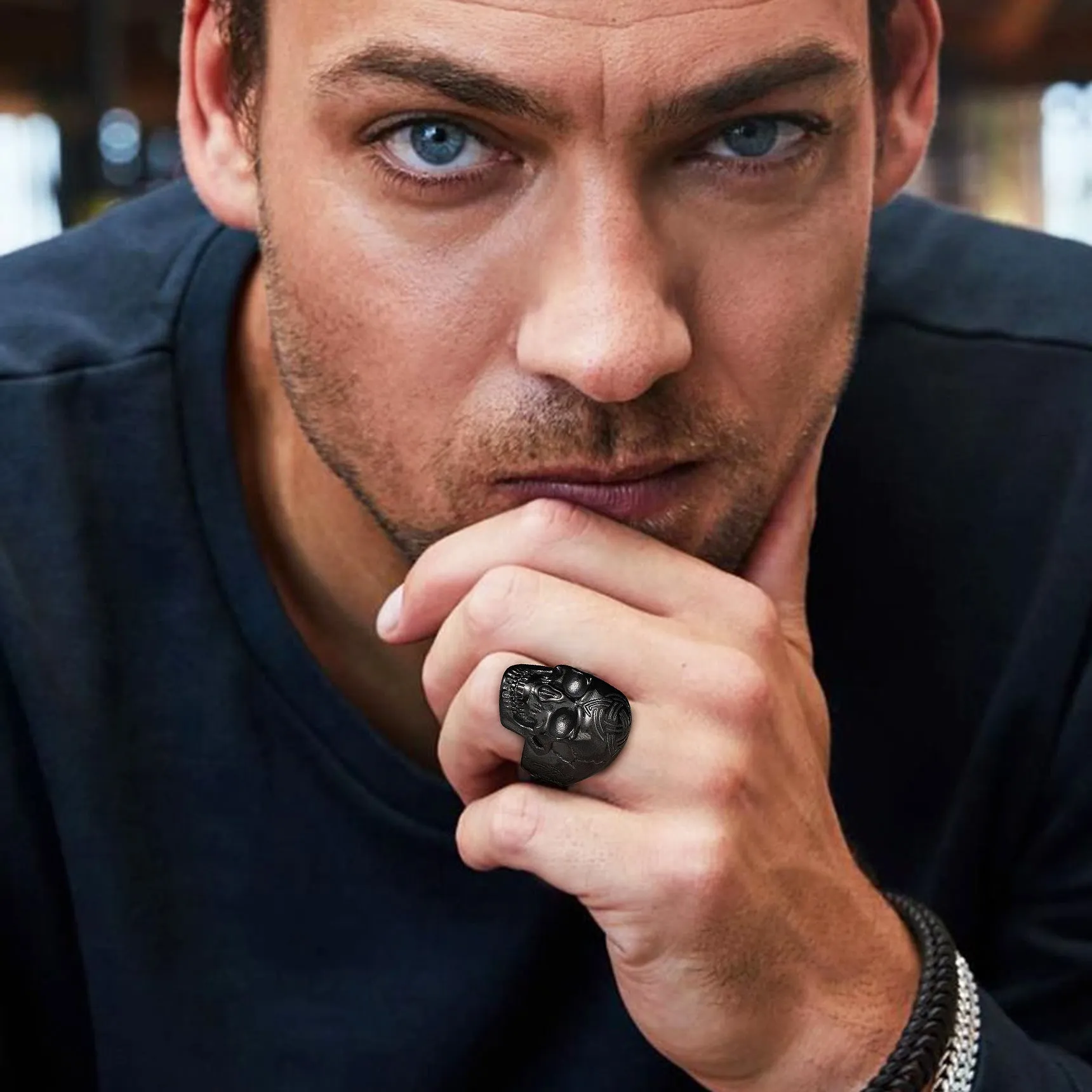 Stainless Steel Biker Punk Compass Skull Ring for Men sold by FaithHeart product image thumbnail 2