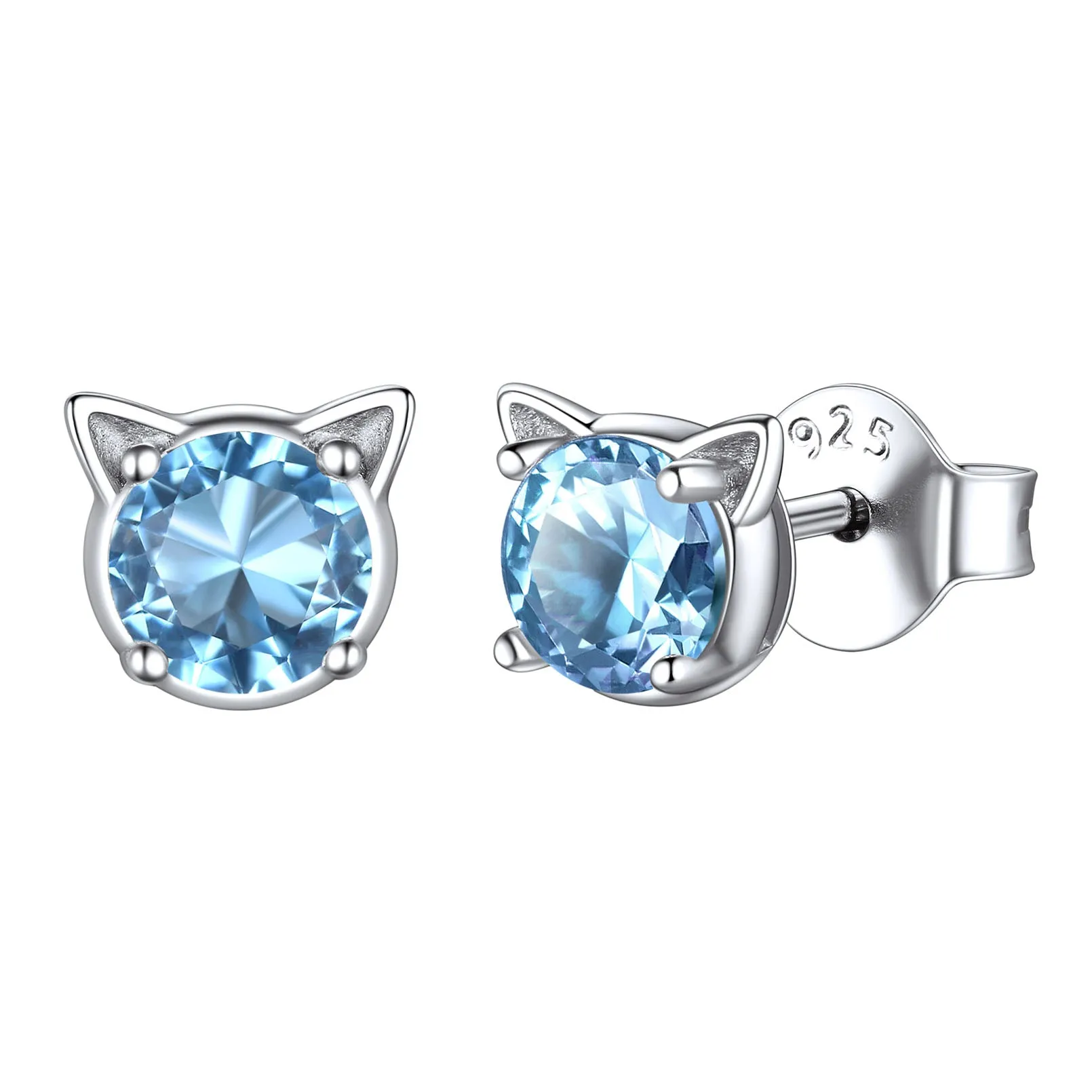 Silver Birthstone Cat Stud Earrings for Women Cat Lovers sold by FaithHeart