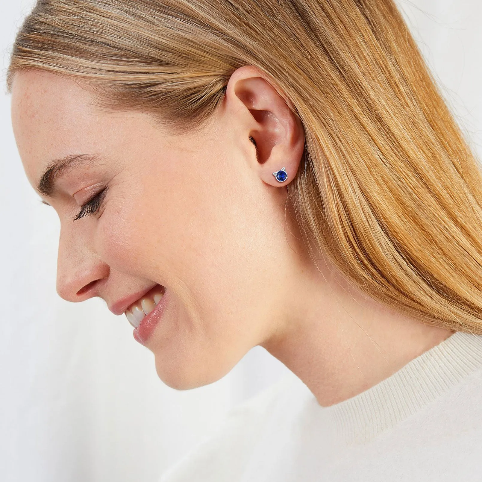 Silver Birthstone Cat Stud Earrings for Women Cat Lovers sold by FaithHeart product image thumbnail 3