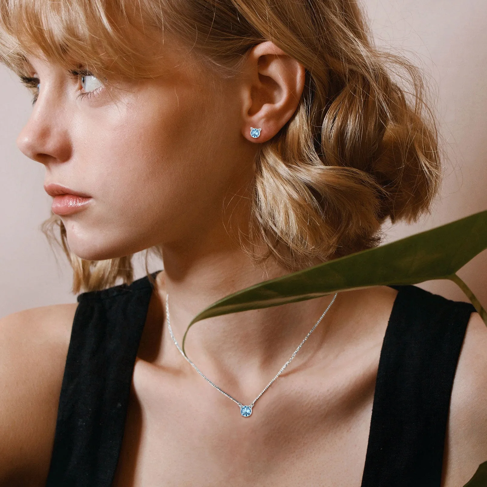 Silver Birthstone Cat Stud Earrings for Women Cat Lovers sold by FaithHeart product image thumbnail 2