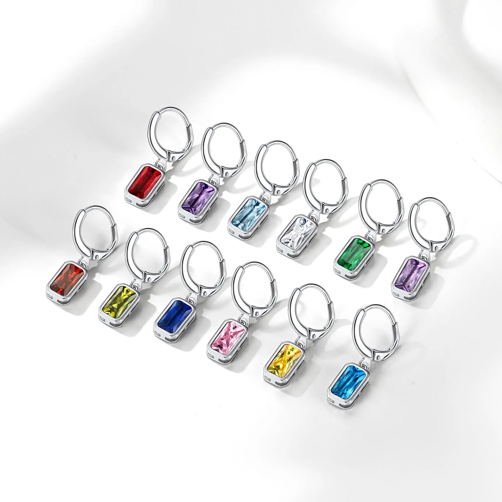 Silver Square Birthstone Dangle Hoop Earrings for Women sold by FaithHeart product image thumbnail 5