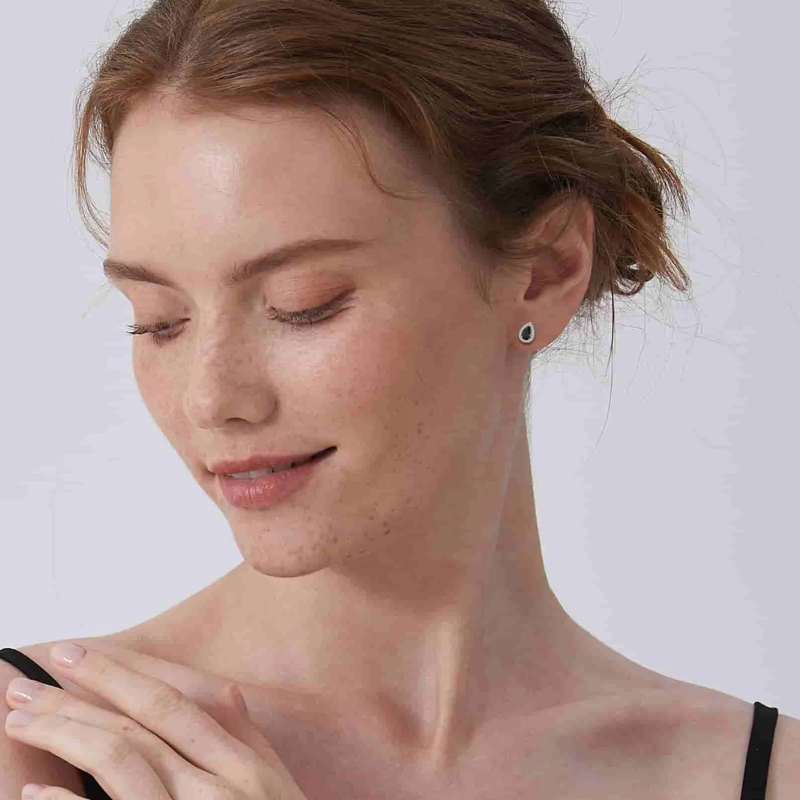 Silver Birthstone Teardrop Halo Stud Earrings for Women sold by FaithHeart product image thumbnail 2