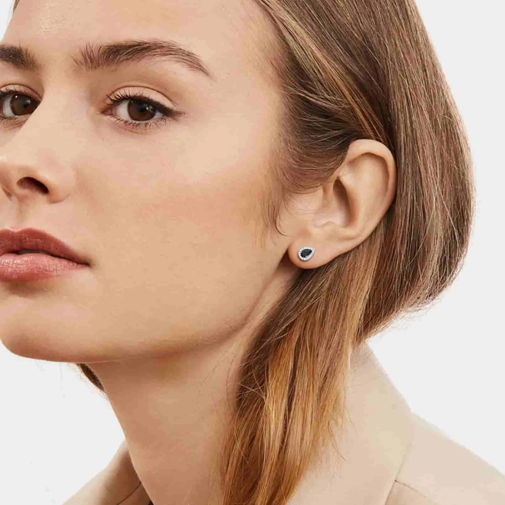 Silver Birthstone Teardrop Halo Stud Earrings for Women sold by FaithHeart product image thumbnail 3