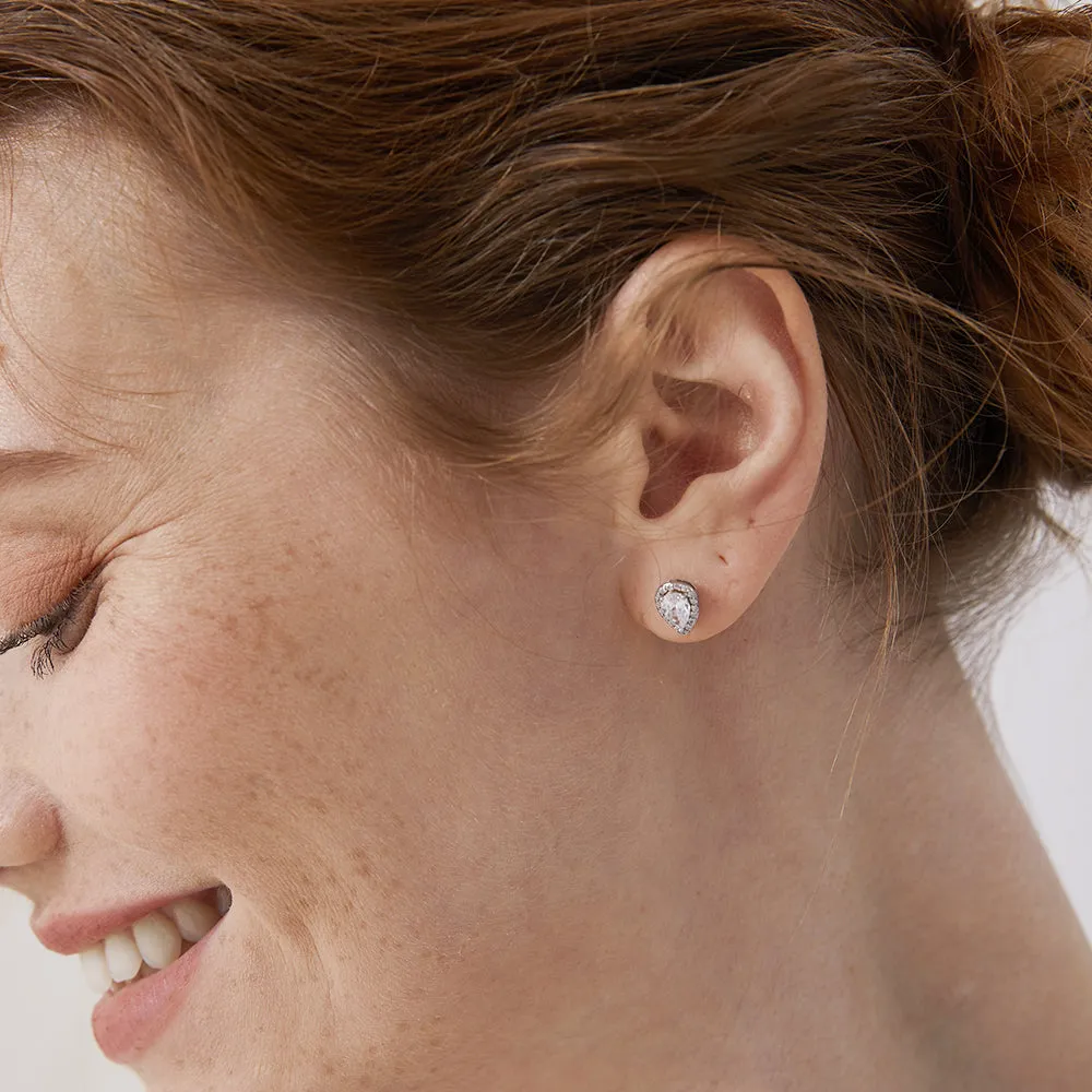 Silver Birthstone Teardrop Halo Stud Earrings for Women sold by FaithHeart product image thumbnail 5