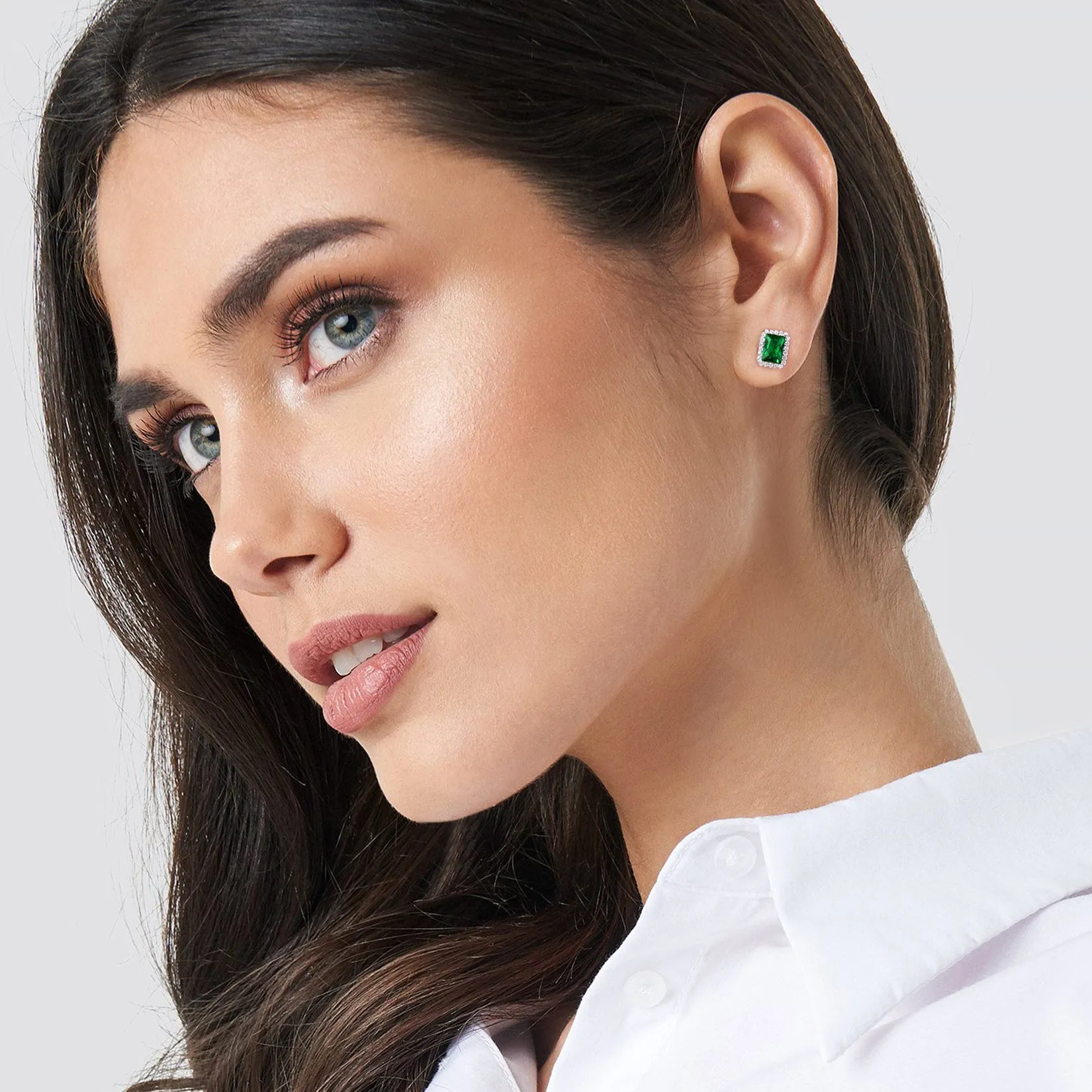 Silver Cubic Zirconia Square Cut Halo Stud Earrings for Women sold by FaithHeart product image thumbnail 5