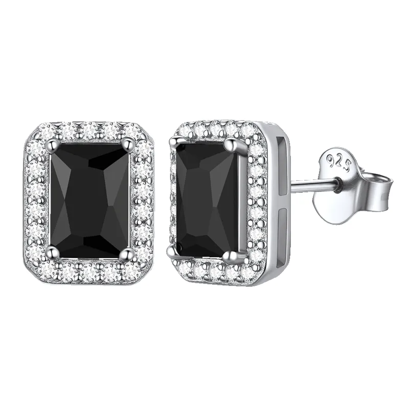 Silver Cubic Zirconia Square Cut Halo Stud Earrings for Women sold by FaithHeart