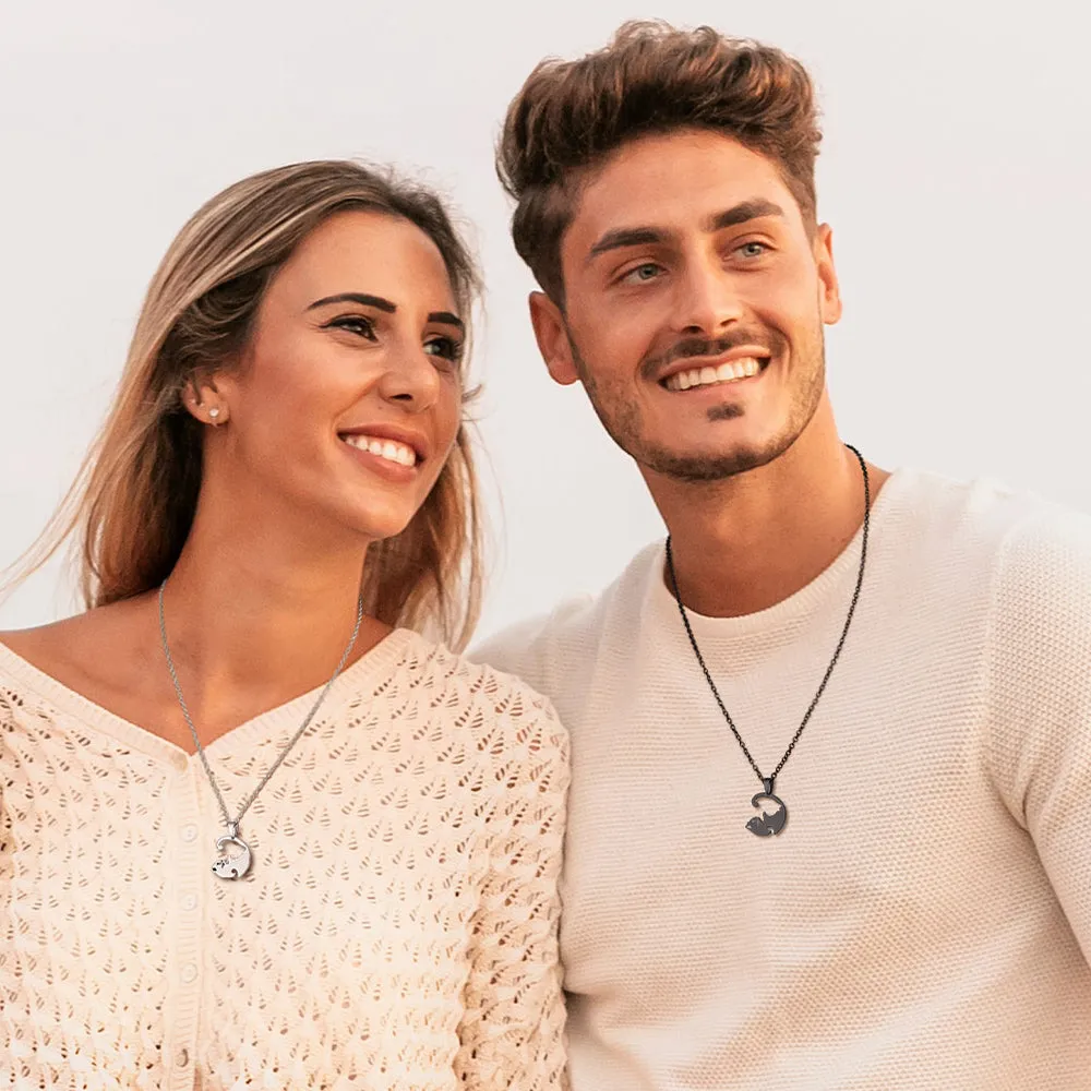 Custom Cat Matching Puzzle Necklace Engraved 2 Names Gift For Couple Girlfriend sold by FaithHeart product image thumbnail 2