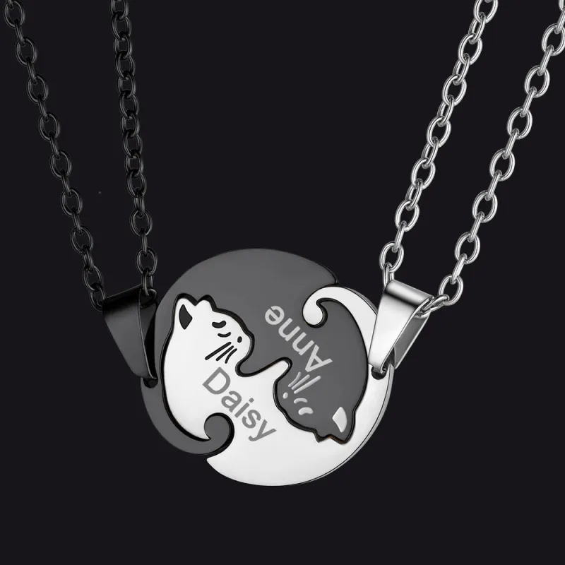 Custom Cat Matching Puzzle Necklace Engraved 2 Names Gift For Couple Girlfriend sold by FaithHeart