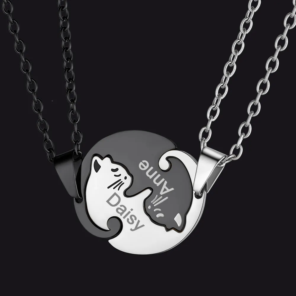 Custom Cat Matching Puzzle Necklace Engraved 2 Names Gift For Couple Girlfriend sold by FaithHeart