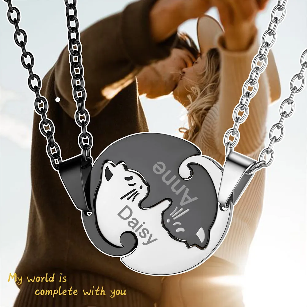 Custom Cat Matching Puzzle Necklace Engraved 2 Names Gift For Couple Girlfriend sold by FaithHeart product image thumbnail 4