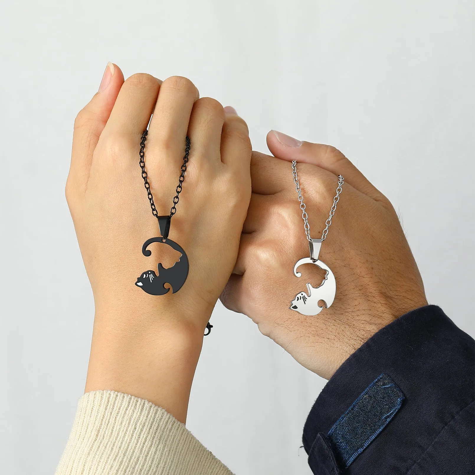 Custom Cat Matching Puzzle Necklace Engraved 2 Names Gift For Couple Girlfriend sold by FaithHeart product image thumbnail 5