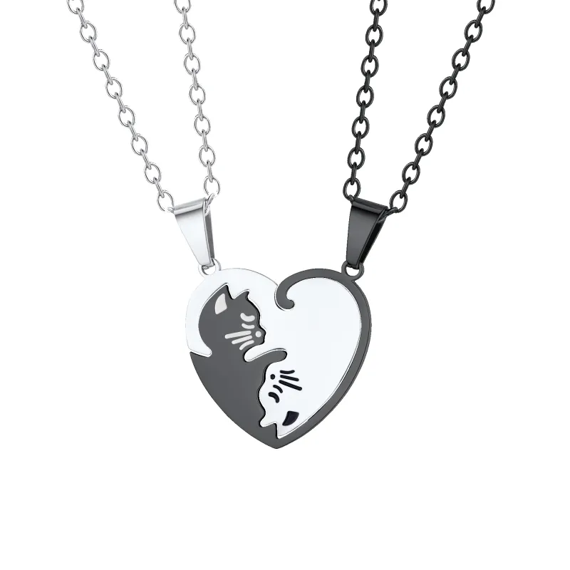 Custom Cat Heart Matching Puzzle Necklaces for Couples Bff sold by FaithHeart