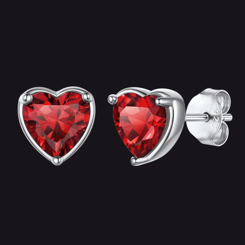 Silver Heart Birthstone Stud Earrings for Women sold by FaithHeart